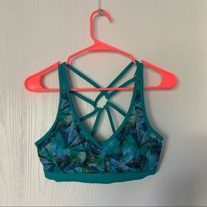 Prana Green and Blue Printed Strappy Sports Bra S